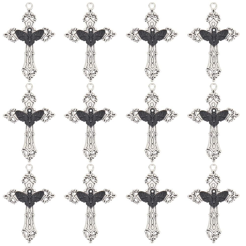 6077 1 Box 20Pcs Crucifix Charm Halloween Cross Charms Bulk Silver Metal